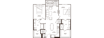 A floor plan of a house with two bedrooms, a living room, a kitchen, a bath, a walk-in closet, and a mech.
