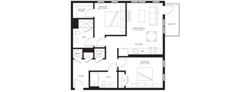 A black and white floor plan of a two-bedroom apartment