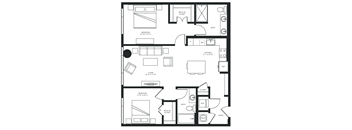 a floor plan of a small house with a bedroom and a living room