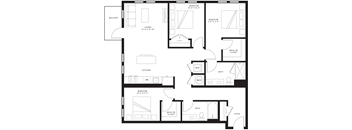 A black and white image of a house floor plan.