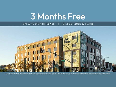 A building advertisement for a 3 months free offer on a 15-month lease.