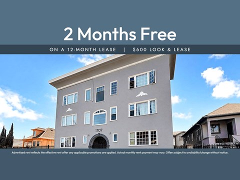 A building with a sign that says "2 Months Free on a 12-month lease | $600 look & lease".