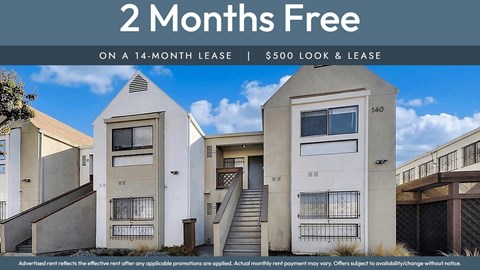 A promotional image for a 14-month lease with a $500 look and lease offer.