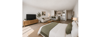 A modern bedroom with a large bed and a television.