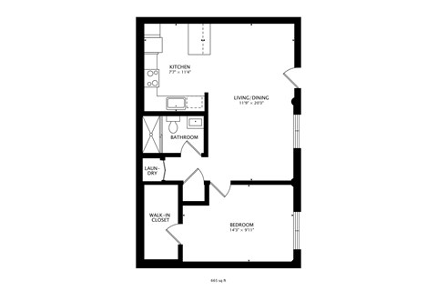 1221 E 20th St - 1 Bed Floor Plan
