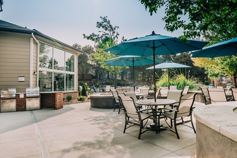 Outdoor grill and seating area at Bridgwater, Greenwood Village, 80111