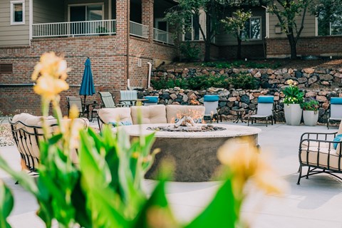 Outdoor firepit with seating at Bridgwater, Greenwood Village, CO