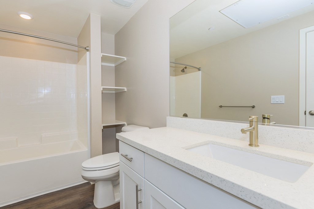 a bathroom with a sink and a toilet and a shower