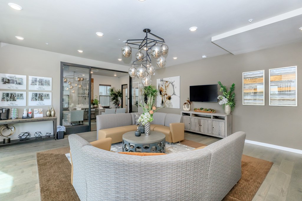 a living room with a couch and a table