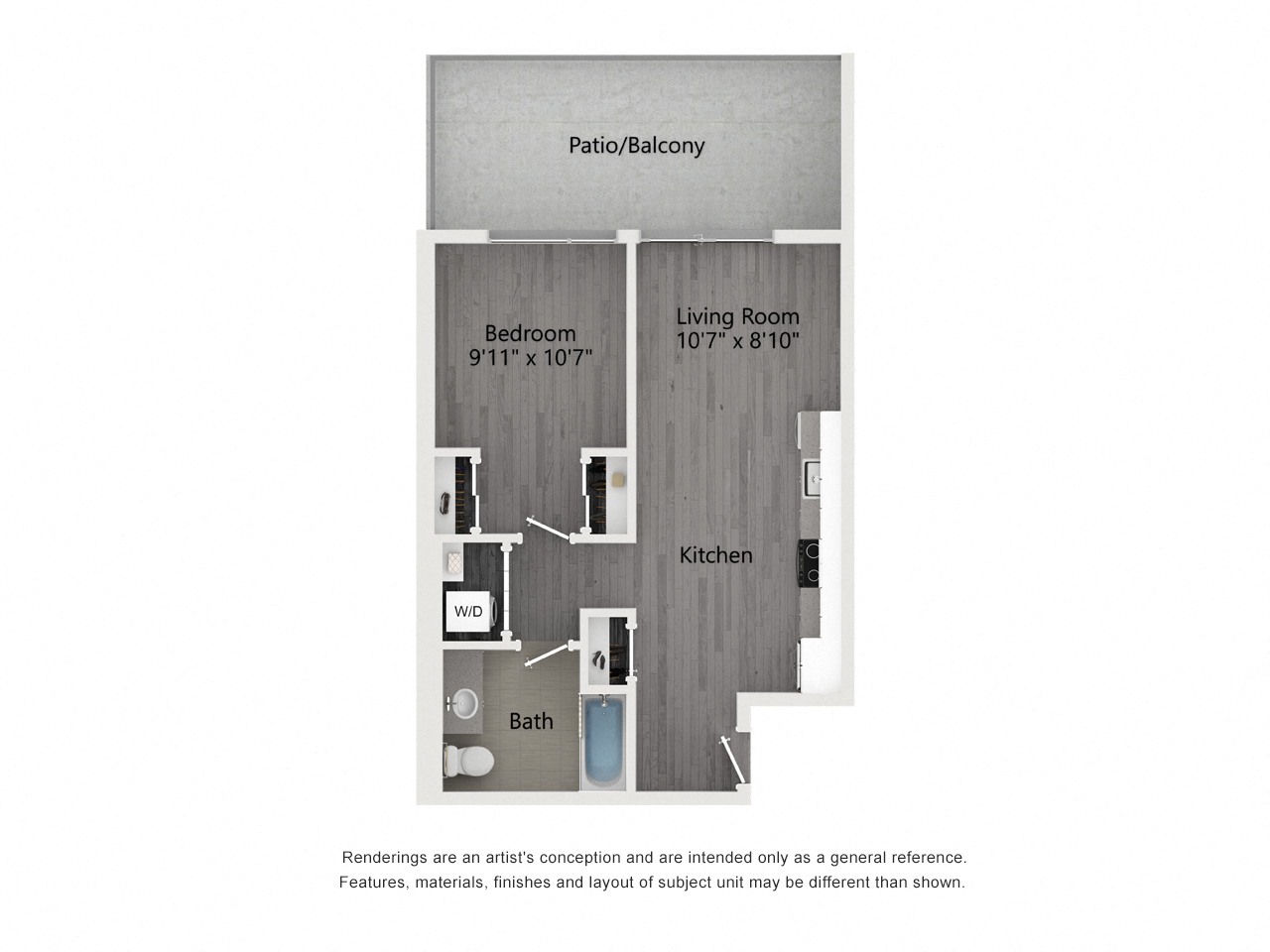 B2 1 bed 1 bath 562 square feet floor plan
