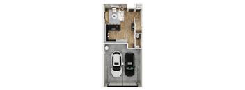 A top and bottom floor plan of a house with a garage.