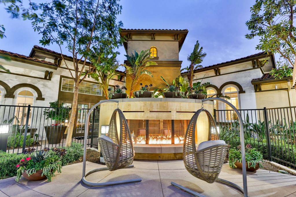 capriana fireplace lounge and hammock chairs