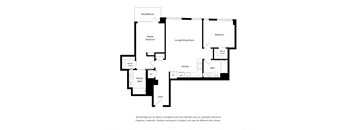 A floor plan of a house with a living room, dining room, kitchen, and bathrooms.