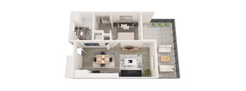 a floor plan of a two bedroom apartment with a fireplace and a balcony