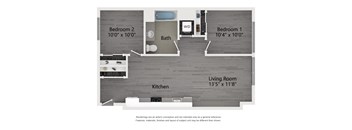 C 2 bedroom 1 bath 721 square foot floor plan