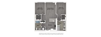 C1 2 bedroom 2 bath 907 square foot floor plan