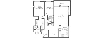 2I - 2 Bedroom 2 Bath Floor Plan Layout - 1490 Square Feet