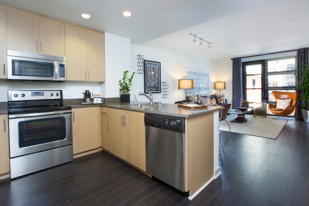 Kitchen with stainless steel appliances at Venue, San Francisco, CA
