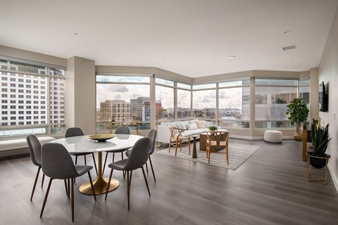 penthouse floor plan with dining and living area