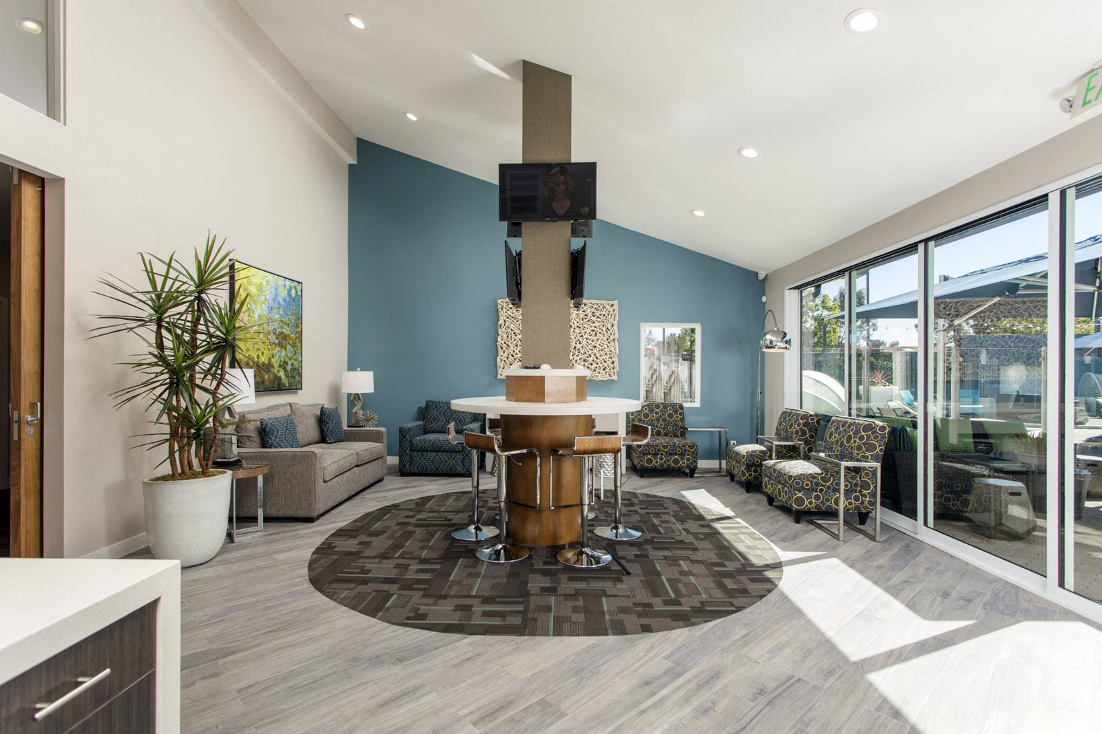 Indoor community living area with TV's