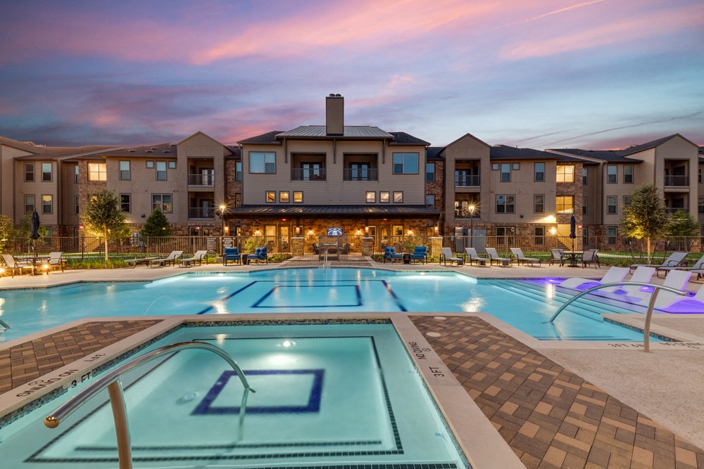 Prosper, TX Senior Living - Alders Prosper - Heated Resort Pool And Spa With Lounge Chairs