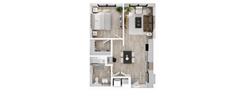 a floor plan of a bedroom with a bathroom and a living room