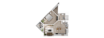 a floor plan of a house with a bedroom and living room