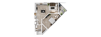 a floor plan of a house with a bedroom and a living room