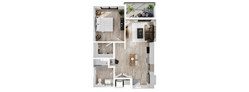 a floor plan of a bedroom with a bathroom and a living room
