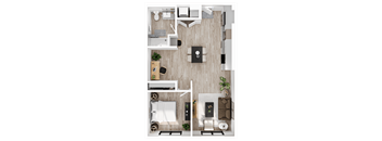 a floor plan of a bedroom with a bathroom and a living room