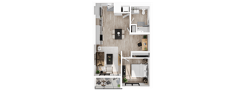 a floor plan of a bedroom with a bathroom and a living room