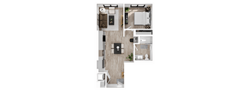 a floor plan of a house with a bedroom and a living room