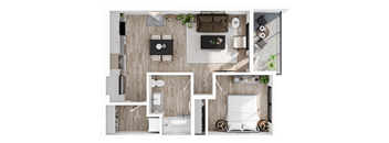 a floor plan of a bedroom with a bathroom and a living room