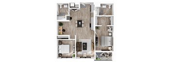 a 1 bedroom floorplan of a bedroom with a bathroom and a living room