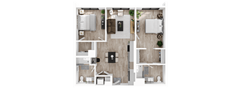 a 1 bedroom floor plan with a bedroom and a living room