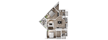a 3d floor plan of a house with a bedroom and living room