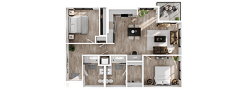 a 1 bedroom floor plan with a bathroom and a living room