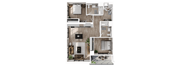 a 1 bedroom floor plan of a house with a bathroom and a living room