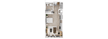 a floor plan of a bedroom with a bathroom and a living room
