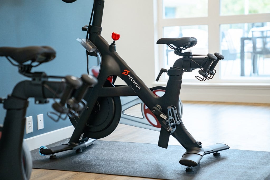 an exercise bike in a home gym