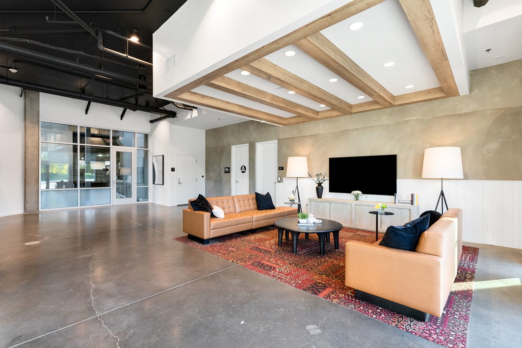 lobby with couches and a table