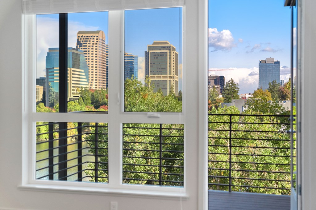 a view of the city from a window