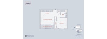 One bedroom floor plan with private entry stoop at 923 Folsom Apartments, California
