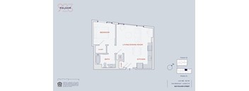 A floor plan of a one bedroom apartment at 923 Folsom Street.