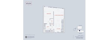 A floor plan of a one bedroom apartment at 923 Folsom Street.