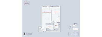 A floor plan of a one bedroom apartment at 923 Folsom Street.