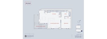 A floor plan of a one bedroom apartment at 923 Folsom Street.