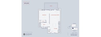 A floor plan of a one bedroom apartment on the 1st floor.