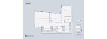 A floor plan of a two bedroom, two bathroom apartment.