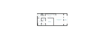 A floor plan of a house with a living room, kitchen, bathroom, and bedrooms.